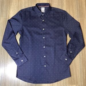 ZARA Men’s Navy Blue Polka Dot Shirt Size‎ L – Modern Slim Fit NWOT